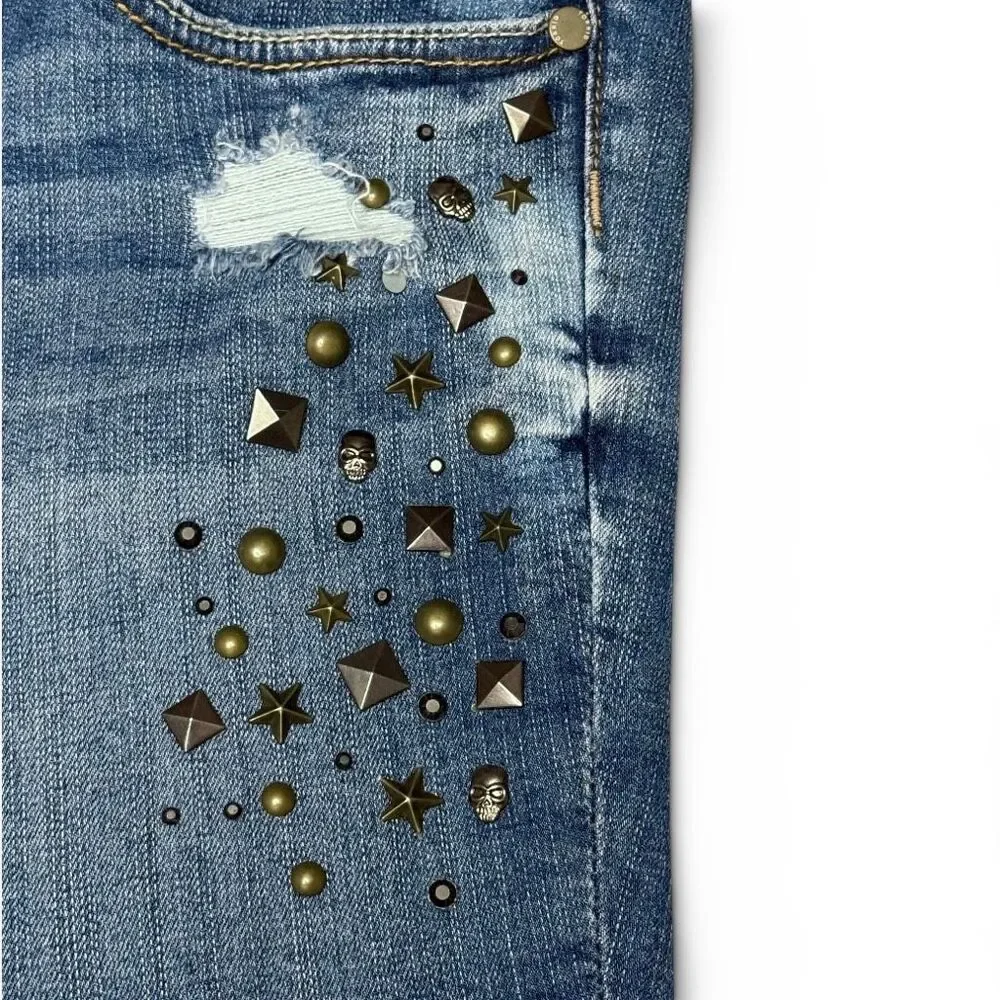 Torrid Blue Denim Skull Studded Cut-off Shorts Sz 14